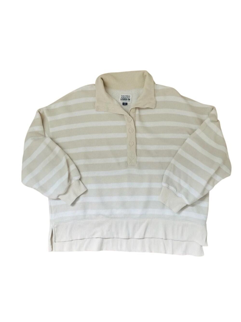 American Eagle Outfitters Cream and White Striped Pullover M #0189